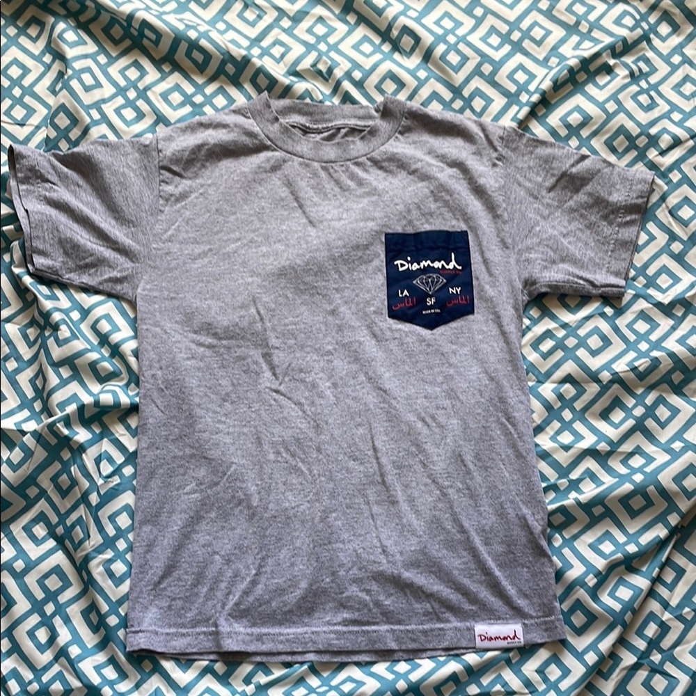 Diamond Supply Co Gray and Blue Short Sleeve Tee